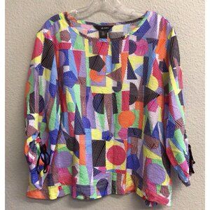 Ali Miles Tunic Blouse Lagenlook Artsy Colorful Abstract Women’s Size PXL